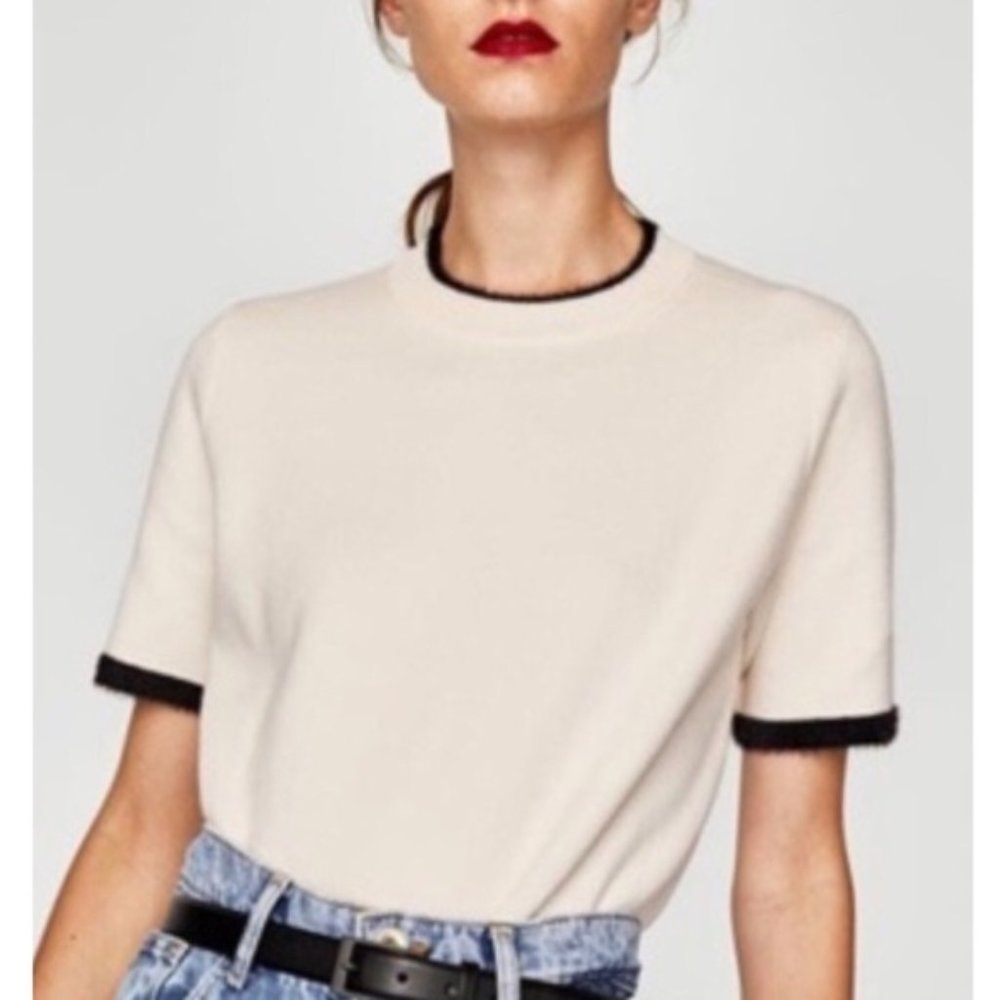 Zara Knit Crop Sweater with Contrast Detailing